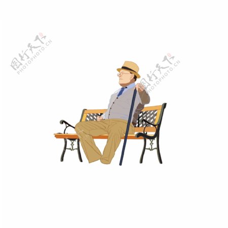 彩绘坐在椅子上的老爷爷