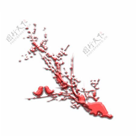 手绘红色树枝梅花装饰