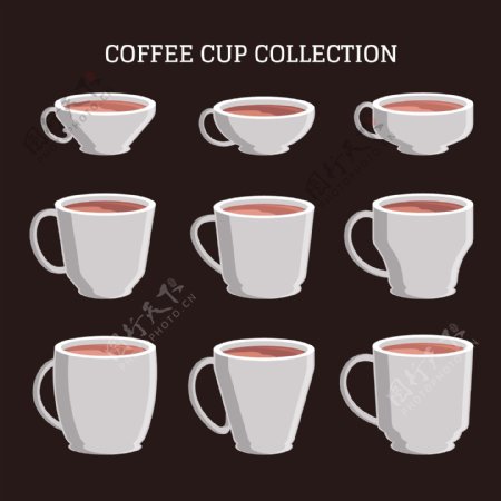 9款不同大小白色咖啡杯插画元素