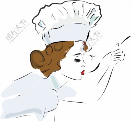 卡通美丽的女厨师插画