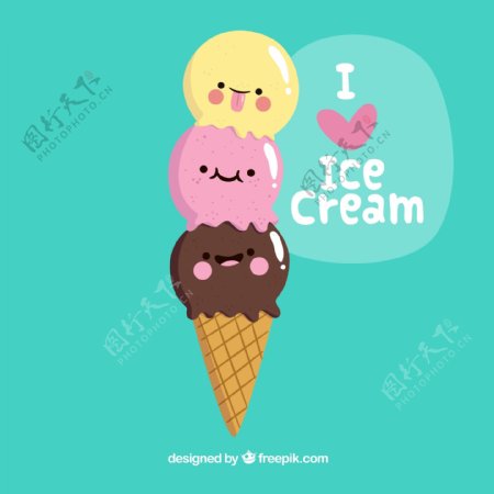 卡通表情冰淇淋设计矢量素材