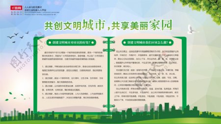 文明城市建设内容绿色展板社区市政城市海报