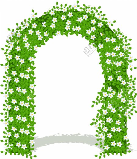 手绘小清新绿叶花朵拱形门