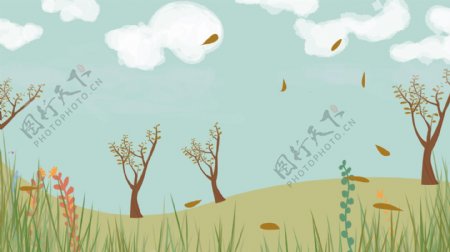 卡通可爱户外草地天空放风筝背景设计