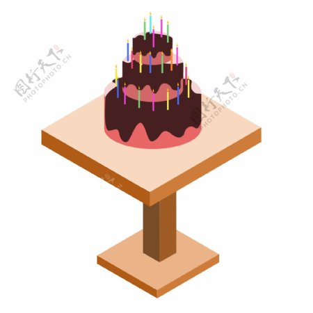 原创2.5D木桌子上的生日蛋糕蜡烛元素