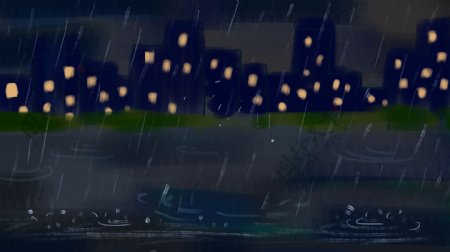 雨一直下雨夜天空插画背景