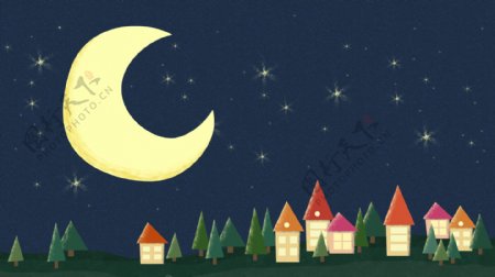 童话风卡通晚安星空月亮城堡背景设计