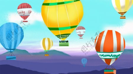 旅游天空热气球背景psd设计