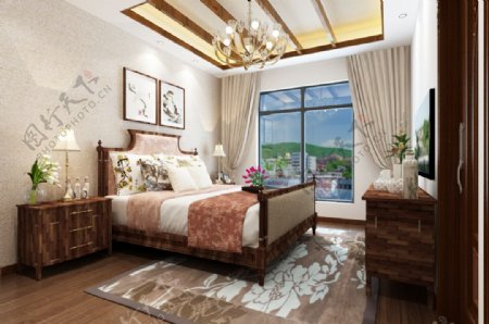 新中式风格卧室装饰装修效果图