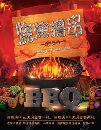 烧烤撸串BBQ促销海报