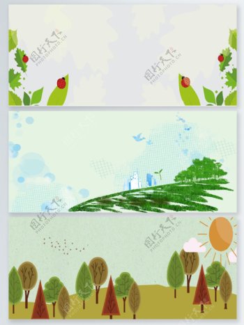 季春天植树节清新绿色卡通背景