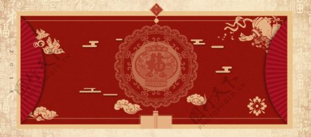新年荷包复古传统节日banner背景