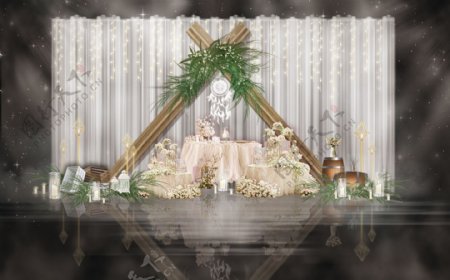 森系户外婚礼甜品区工装效果图