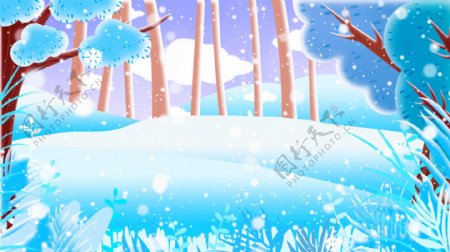 童话风彩绘可爱森林雪景