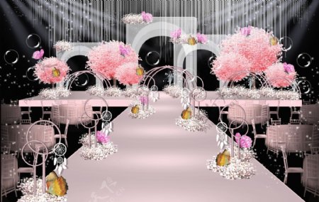 粉白色系樱花主题婚礼舞台效果图
