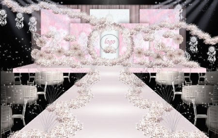 粉白色系婚礼舞台效果图