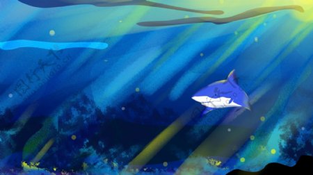 彩绘海底鲨鱼背景素材