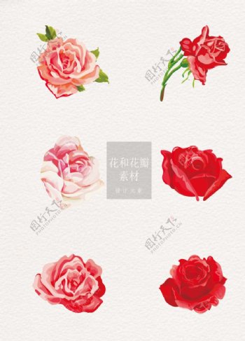 花和花瓣玫瑰粉色红色ai矢量元