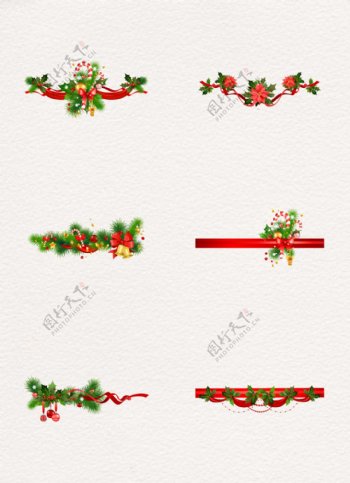圣诞节铃铛与松枝手绘节日素材