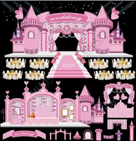 婚礼粉色城堡矢量