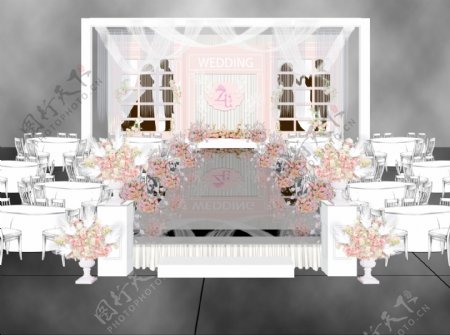 粉色婚礼婚庆舞台设计模板