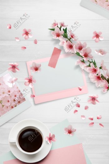 粉色桃花咖啡海报背景素材