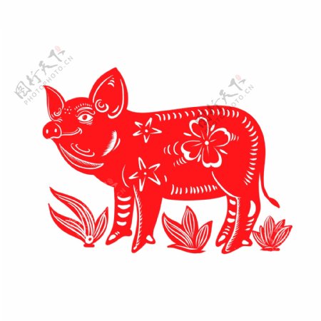 2019春节猪年剪纸生肖猪红色喜庆原创商用