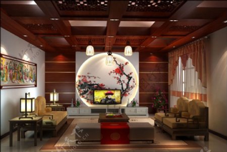 中式客厅家装效果图3D模型