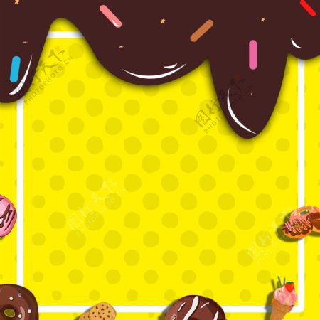 甜点巧克力冰淇淋黄色海报背景