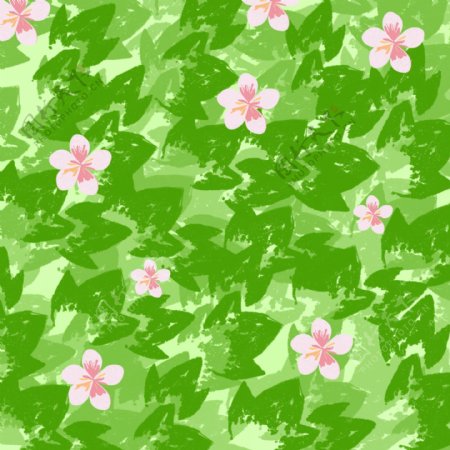 水彩夏季绿叶花朵背景素材