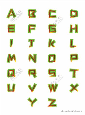 二十六英文字母多色水彩风格字体