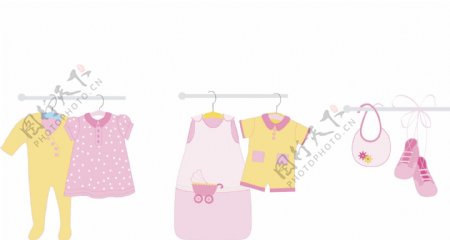 矢量粉色衣服晾衣架元素