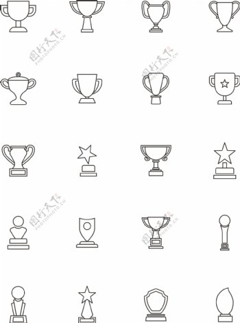 奖杯icon图标黑白线性荣誉元素可商用