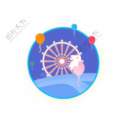 中秋节玉兔摩天轮梦幻旅行可爱圆形图标