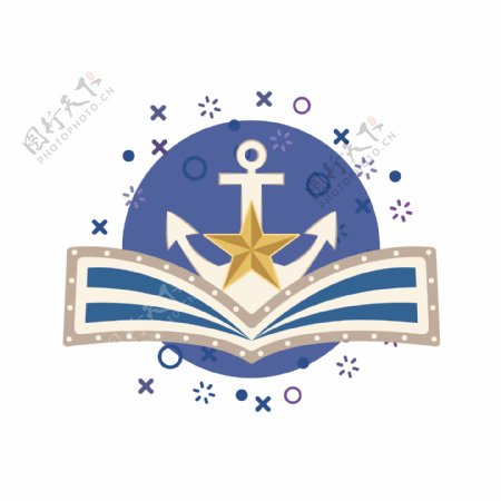 简约扁平建军节97式军种海军胸标徽章元素