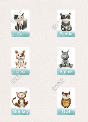 6款可爱手绘动物卡片矢量素材