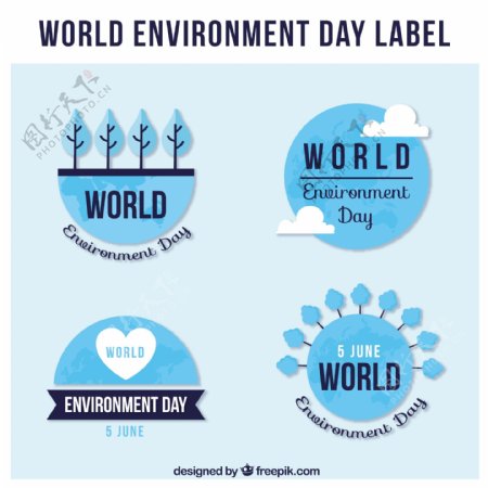 4款蓝色世界环境日标签矢量素材