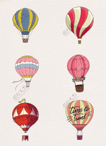 彩色手绘可爱热气球素材