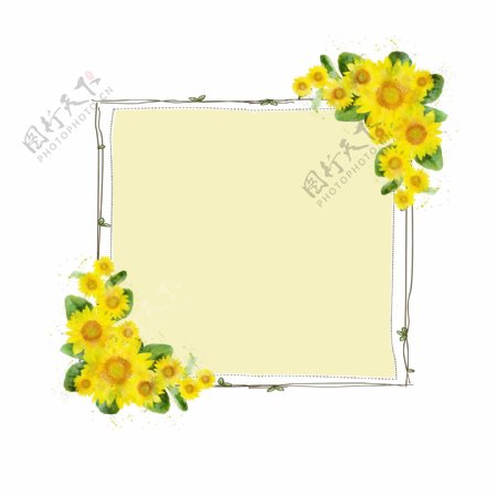手绘黄色方形植物花卉向日葵边框元素