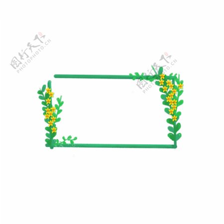 手绘植物叶子绿叶黄花粉笔蜡笔画边框可商用