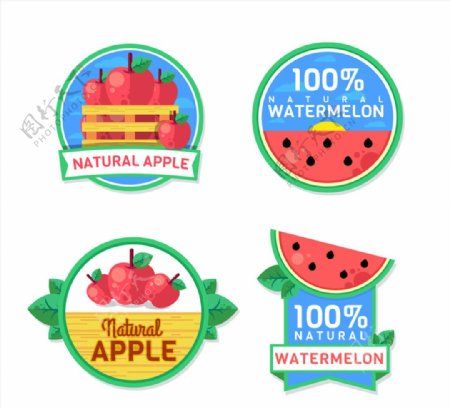 4款创意苹果和西瓜果汁标签
