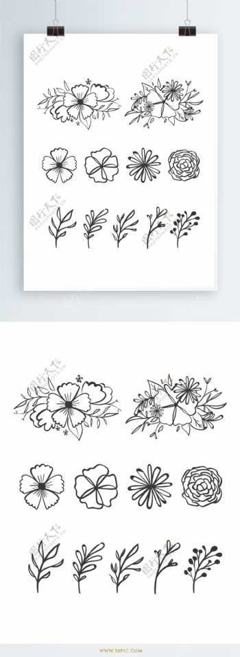 手绘素描风格的花卉元素