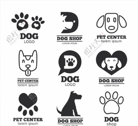 9款创意宠物狗标志矢量图
