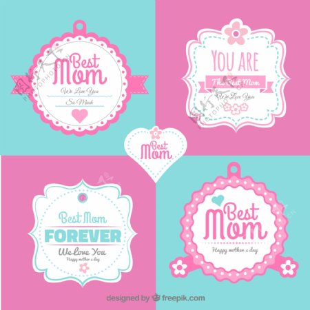 5款粉色母亲节标签小清新素材