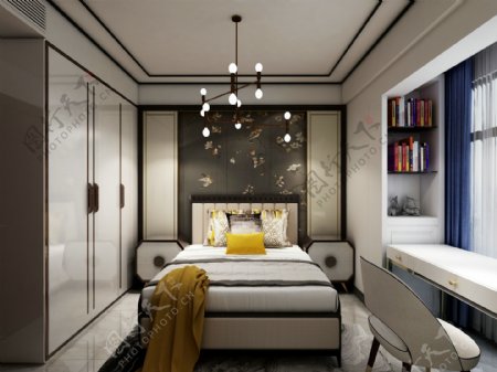 新中式家装卧室效果图