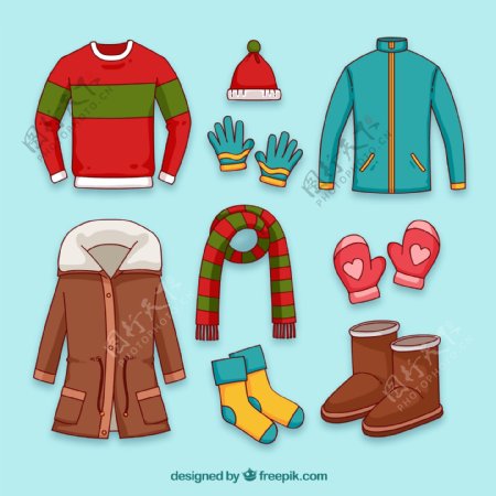 彩色冬季服装和配饰