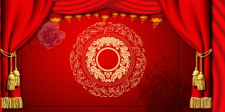 中国风红色婚礼背景展板设计