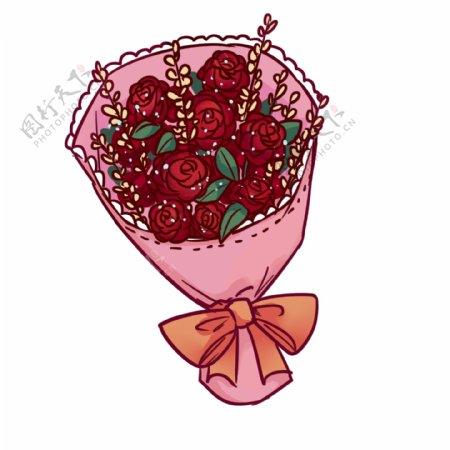 卡通手绘风玫瑰花束可商用