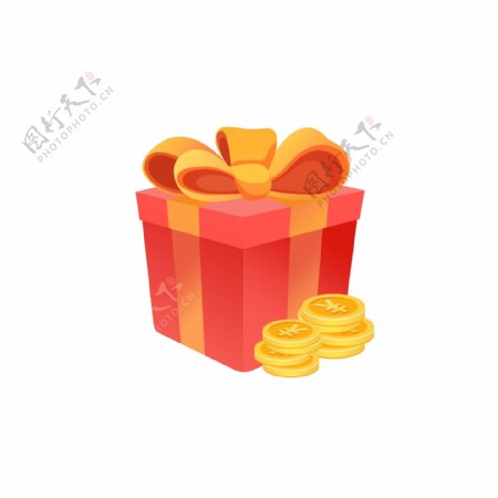 微立体质感红色礼物盒金币元素可商用