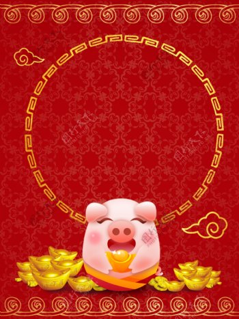 新年红色喜庆猪年可爱背景